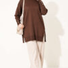 Split-Detail Buttoned Mercerized Tunic Brown – Image 2
