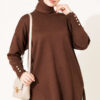 Split-Detail Buttoned Mercerized Tunic Brown – Image 3