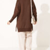 Split-Detail Buttoned Mercerized Tunic Brown – Image 4