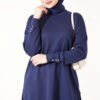 Split-Detail Buttoned Mercerized Tunic Navy Blue