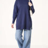 Split-Detail Buttoned Mercerized Tunic Navy Blue – Bild 2