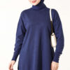 Split-Detail Buttoned Mercerized Tunic Navy Blue – Bild 3
