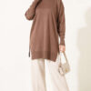Split-Detail Buttoned Mercerized Tunic Latte – Image 2