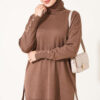 Split-Detail Buttoned Mercerized Tunic Latte – Image 3