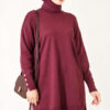 Split-Detail Buttoned Mercerized Tunic Plum