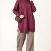 Split-Detail Buttoned Mercerized Tunic Plum - immagine 2