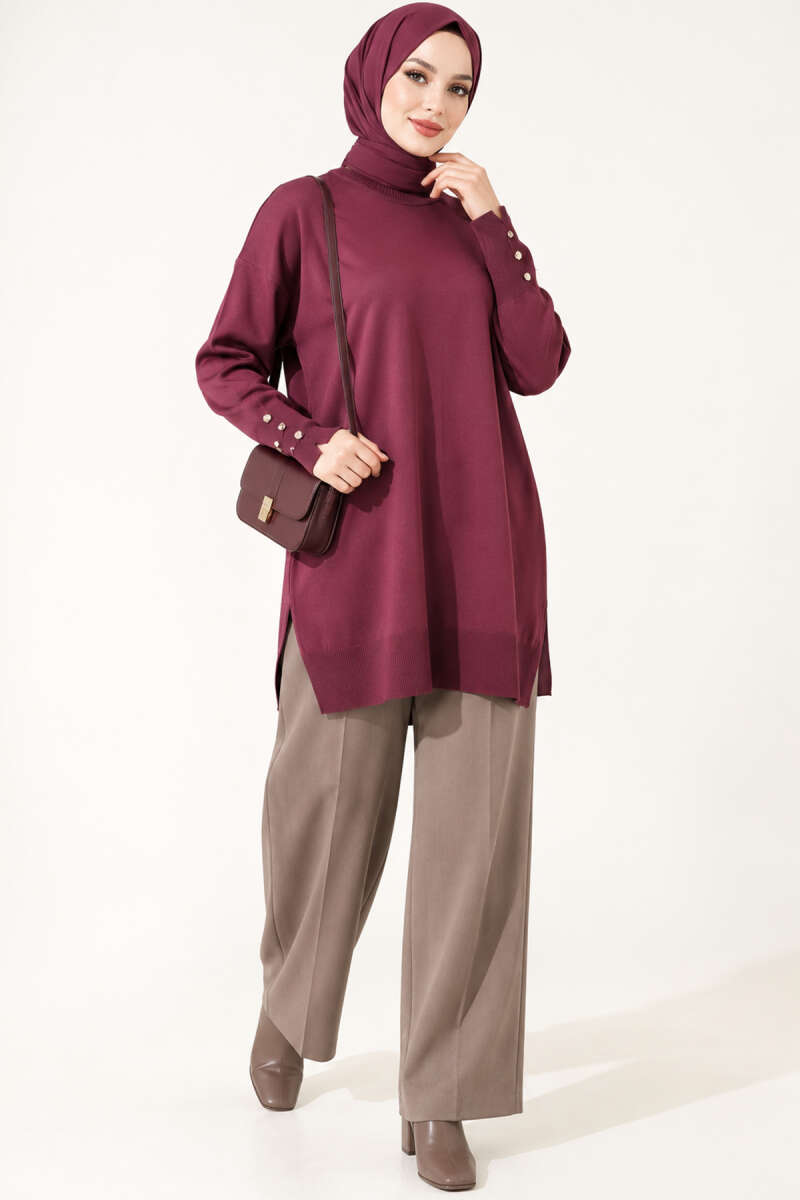 Split-Detail Buttoned Mercerized Tunic Plum - immagine 2