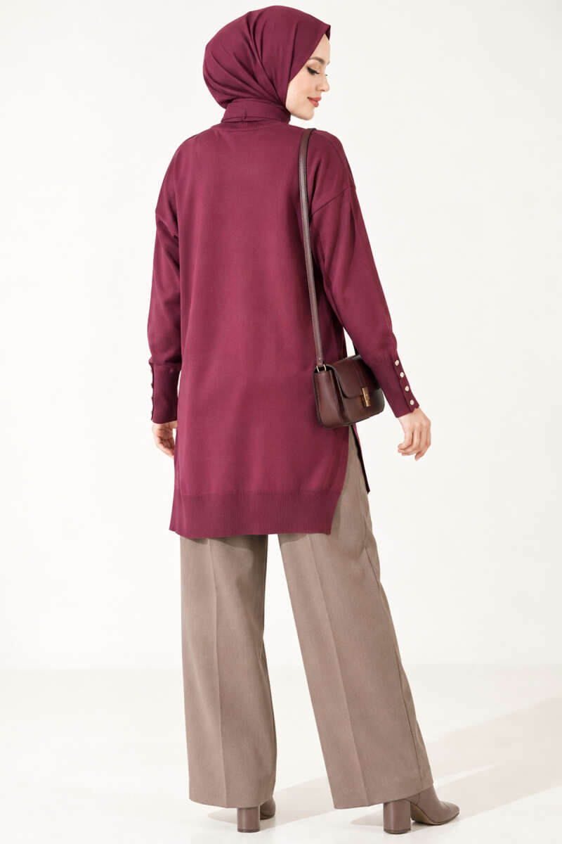 Split-Detail Buttoned Mercerized Tunic Plum - immagine 4