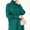 Split-Detail Buttoned Mercerized Tunic Emerald