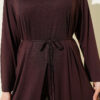 Long Tunic Set with Split Detail and Belted Cord Brown – Image 4