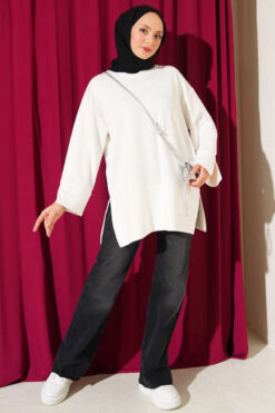 Alternative view of Split-Detail Modal Tunic Ecru