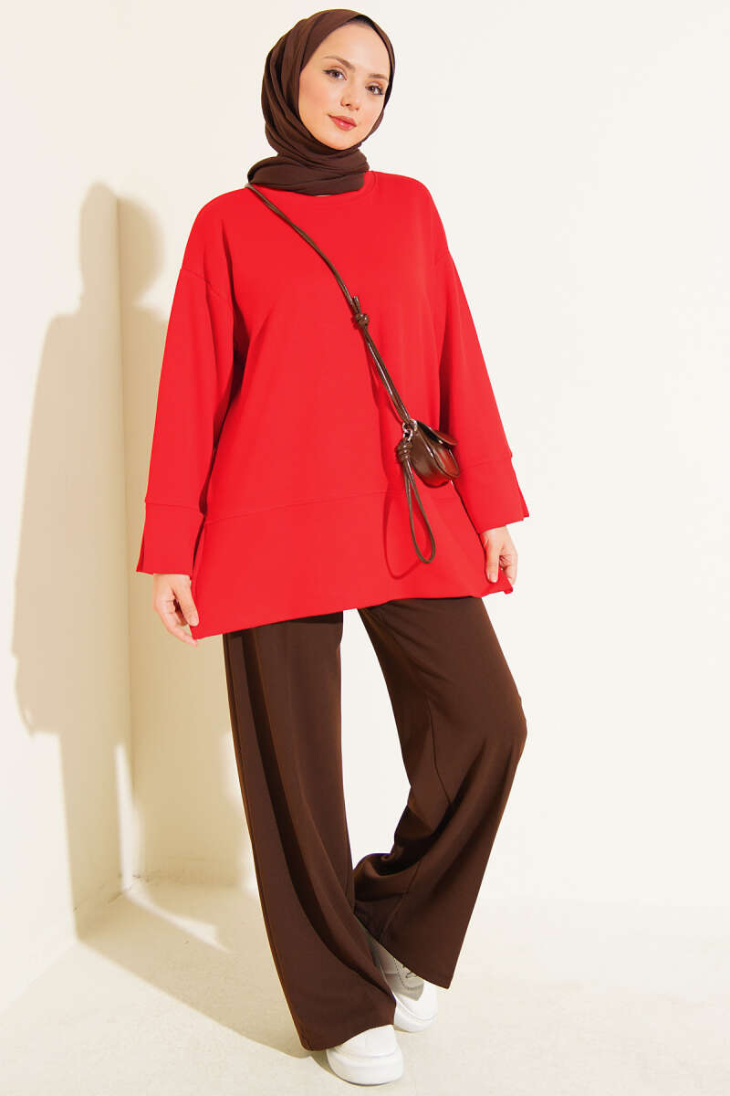 Split-Detail Modal Tunic Red - الصورة 2