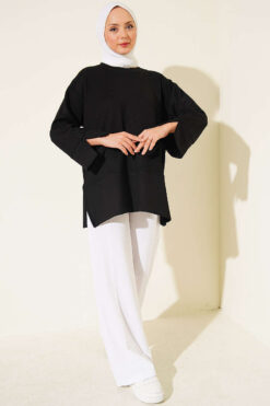 Alternative view of Split-Detail Modal Tunic Black