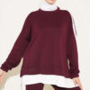 Split-Detail Striped Two-Piece French Terry Set Burgundy - Imagen 2