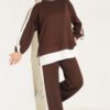 Split-Detail Striped Two-Piece French Terry Set Brown