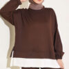 ⁦Split-Detail Striped Two-Piece French Terry Set Brown⁩ - الصورة ⁦2⁩