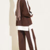 ⁦Split-Detail Striped Two-Piece French Terry Set Brown⁩ - الصورة ⁦3⁩