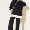 ⁦Split-Detail Striped Two-Piece French Terry Set Black⁩ - الصورة ⁦2⁩