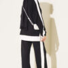 ⁦Split-Detail Striped Two-Piece French Terry Set Black⁩ - الصورة ⁦3⁩