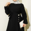 Long Tunic Set with Slit and Floral Accessory Black - Afbeelding 2