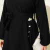 Long Tunic Set with Slit and Floral Accessory Black - Afbeelding 4