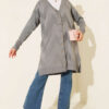 Zigzag Pattern Buttoned Mercerized Cardigan Grey – Image 2