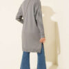 Zigzag Pattern Buttoned Mercerized Cardigan Grey – Image 3