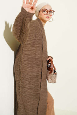 Alternative view of Zigzag Textured Knit Long Cardigan Brown