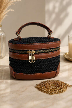 Alternative view of Chain Strap Woven Box Bag Black