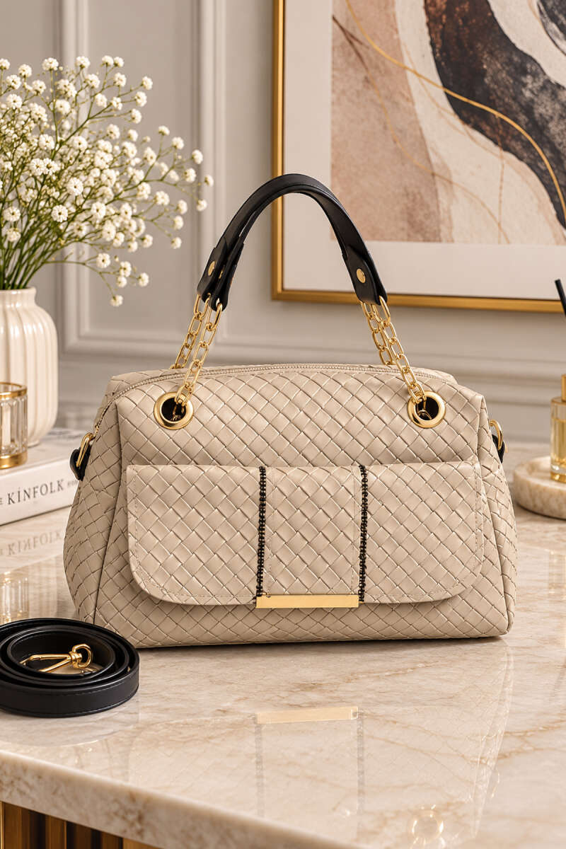 Women's Handbag with Chain Detail Beige
