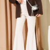 Chain Belted Flared Pants Beige