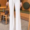 Chain Belted Flared Pants Ecru