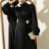 Rose Buckle Satin Evening Dress Black - Afbeelding 2