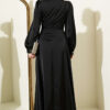 Rose Buckle Satin Evening Dress Black - Afbeelding 3
