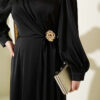 Rose Buckle Satin Evening Dress Black - Afbeelding 4